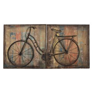Dreveno-kovový obraz Bicykel - 120 * 60 * 6 cm