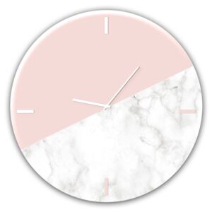 Styler Sklenené nástenné hodiny - Pink Marble, OE 30 cm