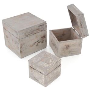 Drevené krabičky s vekom, sada 3 kusov, svetlo sivá