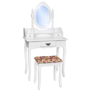Tectake 400787 kozmetický toaletný stolík zrkadlo a stolička - bílá