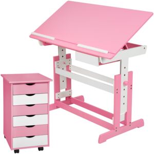 Tectake 401240 detský písací stôl rastúce s pojazdným kontajnera - růžová