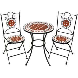 Tectake 401637 záhradný nábytok mozaika okrúhly stôl a 2 stoličky - hnědá