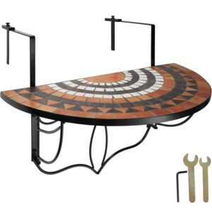 Tectake 402774 skladací stôl na balkón s mozaikou - terakota/bílá