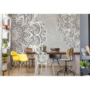 GLIX Fototapeta - 3D Ornamental Pattern White And Grey Vliesová tapeta - 416x254 cm