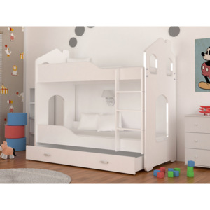 Detská posteľ PATRIK Domek + matrac + rošt ZADARMO, 180x80 cm, šedá/biela