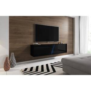 TV stolík/skrinka Slant 160 (čierna matná + čierny lesk) (s osvetlením). Vlastná spoľahlivá doprava až k Vám domov