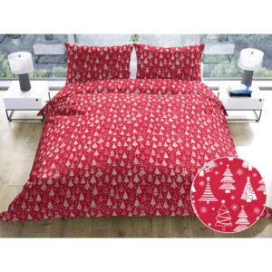Goldea bavlnené posteľné obliečky - vianočný vzor x-24 stromčeky na červenom 140 x 220 a 70 x 90 cm