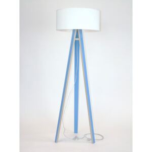 Modrá stojacia lampa s bielym tienidlom a transparentným káblom Ragaba Wanda