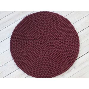 Tmavý višňovočervený guľôčkový vlnený koberec Wooldot Ball rugs, ⌀ 140 cm