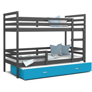 Detská poschodová posteľ s prístelkou JACKIE 3 - 190x80 cm - modro-šedá