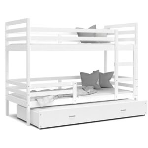 Detská poschodová posteľ s prístelkou JACKIE 3 - 190x80 cm - biela