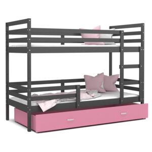 Detská poschodová posteľ so zásuvkou JACKIE - 160x80 cm - ružovo-šedá