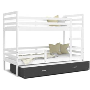 Detská poschodová posteľ s prístelkou JACKIE 3 - 190x80 cm - šedo-biela