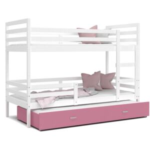 Detská poschodová posteľ s prístelkou JACKIE 3 - 190x80 cm - ružovo-biela