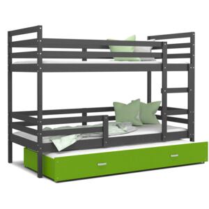 Detská poschodová posteľ s prístelkou JACKIE 3 - 190x80 cm - zeleno-šedá