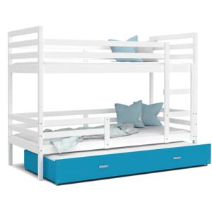 Detská poschodová posteľ s prístelkou JACKIE 3 - 190x80 cm - modro-biela