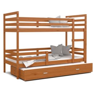 Detská poschodová posteľ s prístelkou JACKIE 3 - 190x80 cm - dekor jelša