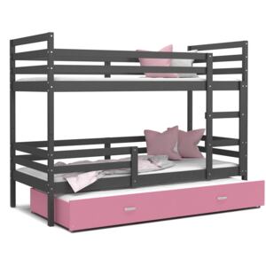 Detská poschodová posteľ s prístelkou JACKIE 3 - 190x80 cm - ružovo-šedá