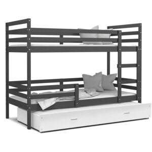 Detská poschodová posteľ s prístelkou JACKIE 3 - 190x80 cm - bielo-šedá