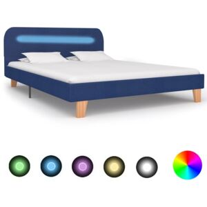 Rám postele s LED svetlom modrý látkový 140x200 cm