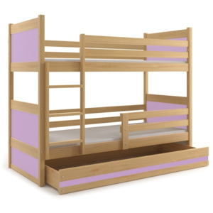 Detská poschodová posteľ Rico borovica / fialová