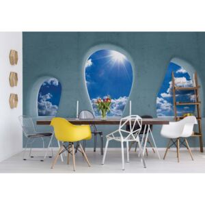 GLIX Fototapeta - Blue Sky 3D Concrete Arches View Vliesová tapeta - 368x254 cm