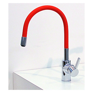 Drezová vodovodné batérie Flex Color s červeným ohybným ramienkom
