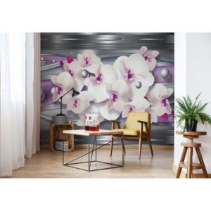 Fototapeta - Modern Floral Design Silver And Purple Vliesová tapeta - 206x275 cm