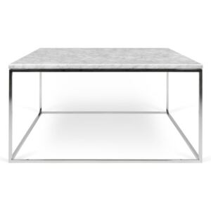 Biely mramorový konferenčný stolík s chrómovými nohami TemaHome Gleam, 75 × 75 cm