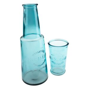 Modrá sklenená karafa s pohárom, 800 ml