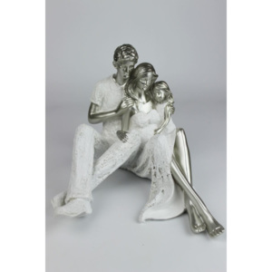 Bielo strieborná dekoračná soška rodiny 23cm