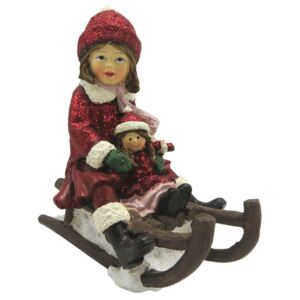 Dekorácia dievča s bábikou na saniach - 10 * 5 * 10 cm