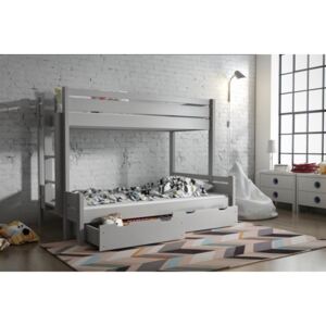 Poschodová posteľ Jarek 90/200 + 140/200 cm + matrace + zásuvky - šedá