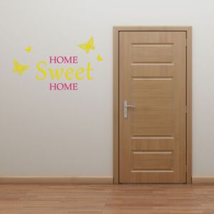 GLIX Domov sladký domov - samolepka na stenu Ružová a žltá 70 x 45 cm