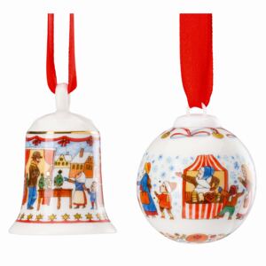 Rosenthal sada porcelánový mini zvonček a mini guľa na stromček Vianočný trh