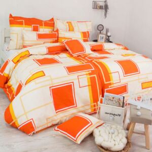 Obliečky bavlnené Kocky oranžové TiaHome 2x Vankúš 90x70cm, 1x Paplón 200x220cm