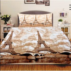 Obliečky bavlnené Paríž hnedý TiaHome 1x Vankúš 90x70cm, 1x Paplón 140x200cm