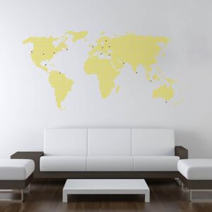 GLIX Mapa sveta z bodiek - nálepka na stenu Žltá 200 x 100 cm