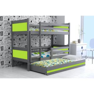Poschodová posteľ s prístelkou RINO 3 - 190x80cm - Grafitový - Zelený