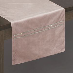 Pudrový zamatový behúň na stôl GLEN 35X140 cm
