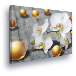 GLIX Obraz na plátne - White Flowers with Gold Pearls 100x75 cm