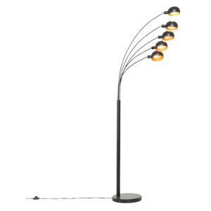 Design vloerlamp zwart met goud 5-lichts - Sixties Marmo