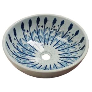 SAPHO PRIORI keramické umývadlo, priemer 41cm, biela s modrým vzorom PI028
