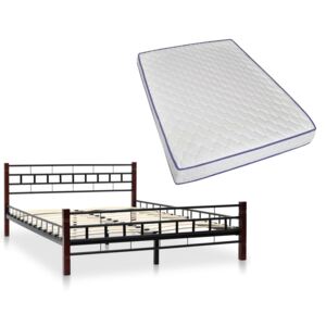 Kovová posteľ s matracom s pamäťovou penou čierna 140x200 cm
