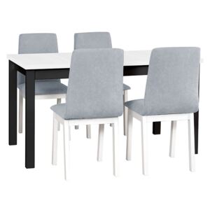 Rozkladací stôl so 4 stoličkami - AL05, Morenie: biela - L, Poťahové látky: 11 - Inari 96, Farby nožičiek: čierna, Farby nožičiek: biela