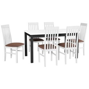 Rozkladací stôl so 6 stoličkami - AL07, Morenie: biela - L, Poťahové látky: 16 - Jasmine 90, Farby nožičiek: čierna