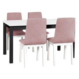 Rozkladací stôl so 4 stoličkami - AL05, Morenie: biela - L, Poťahové látky: 19 - Jasmine 61, Farby nožičiek: čierna, Farby nožičiek: biela