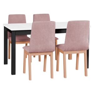 Rozkladací stôl so 4 stoličkami - AL05, Morenie: biela - L, Poťahové látky: 19 - Jasmine 61, Farby nožičiek: čierna, Farby nožičiek: sonoma