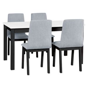 Rozkladací stôl so 4 stoličkami - AL05, Morenie: biela - L, Poťahové látky: 16 - Jasmine 90, Farby nožičiek: čierna