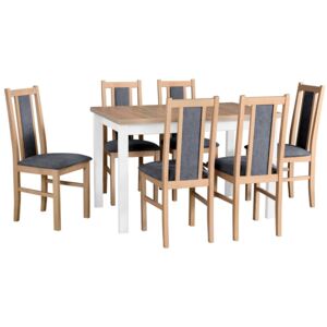 Rozkladací stôl so 6 stoličkami - AL03, Morenie: sonoma - L, Poťahové látky: 26x - Kronos 22, Farby nožičiek: biela